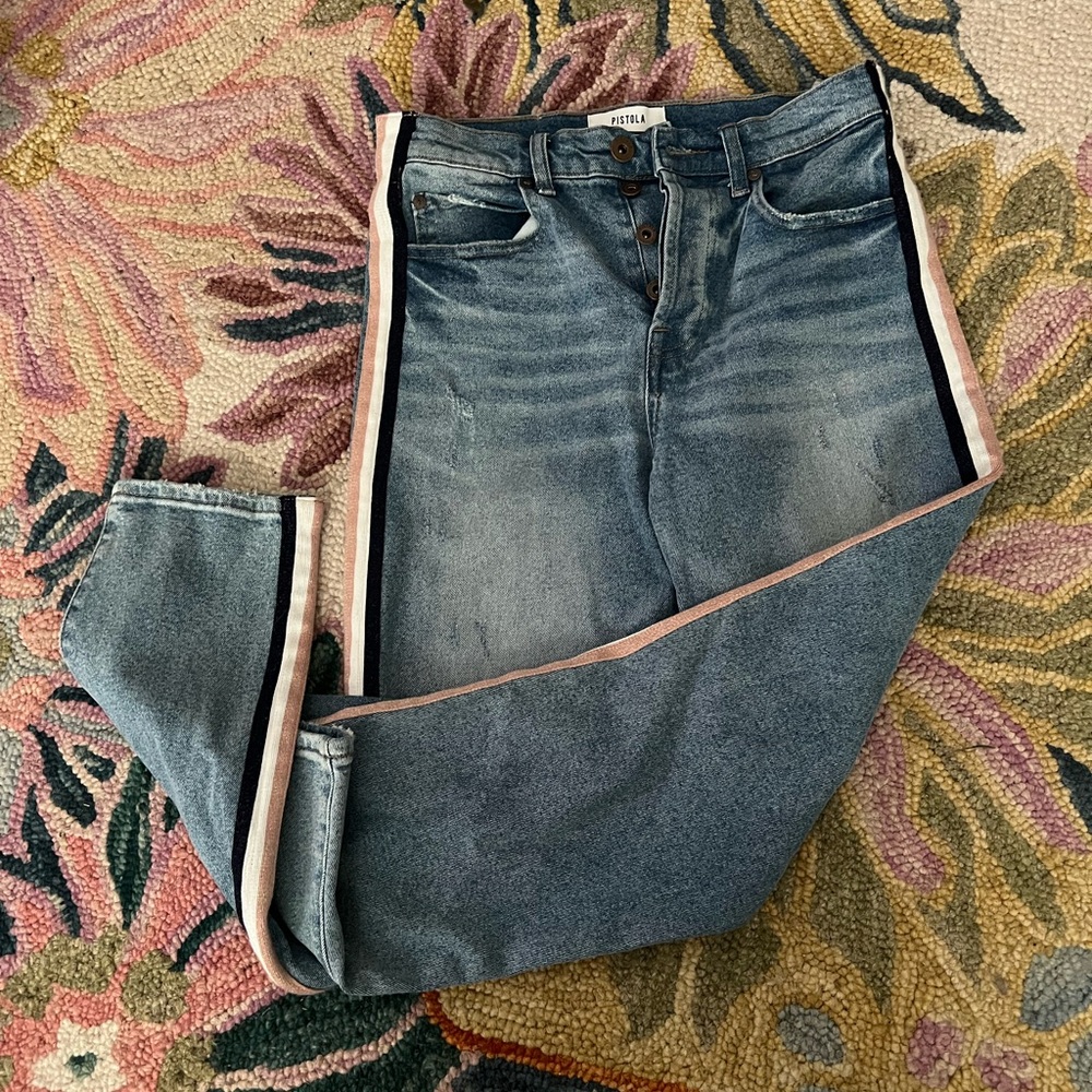 Pistola High Rise Jeans with Pink and Black Stripes